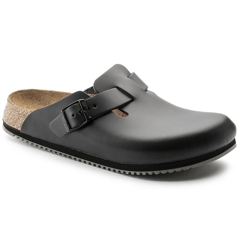 Birkenstock Super Grip Læder Boston Dame Sort | DK 326NWY